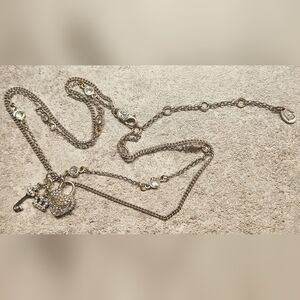 19" JUICY COUTURE Chain Link Multi Strand Necklace Pave Heart Key Crown Charms